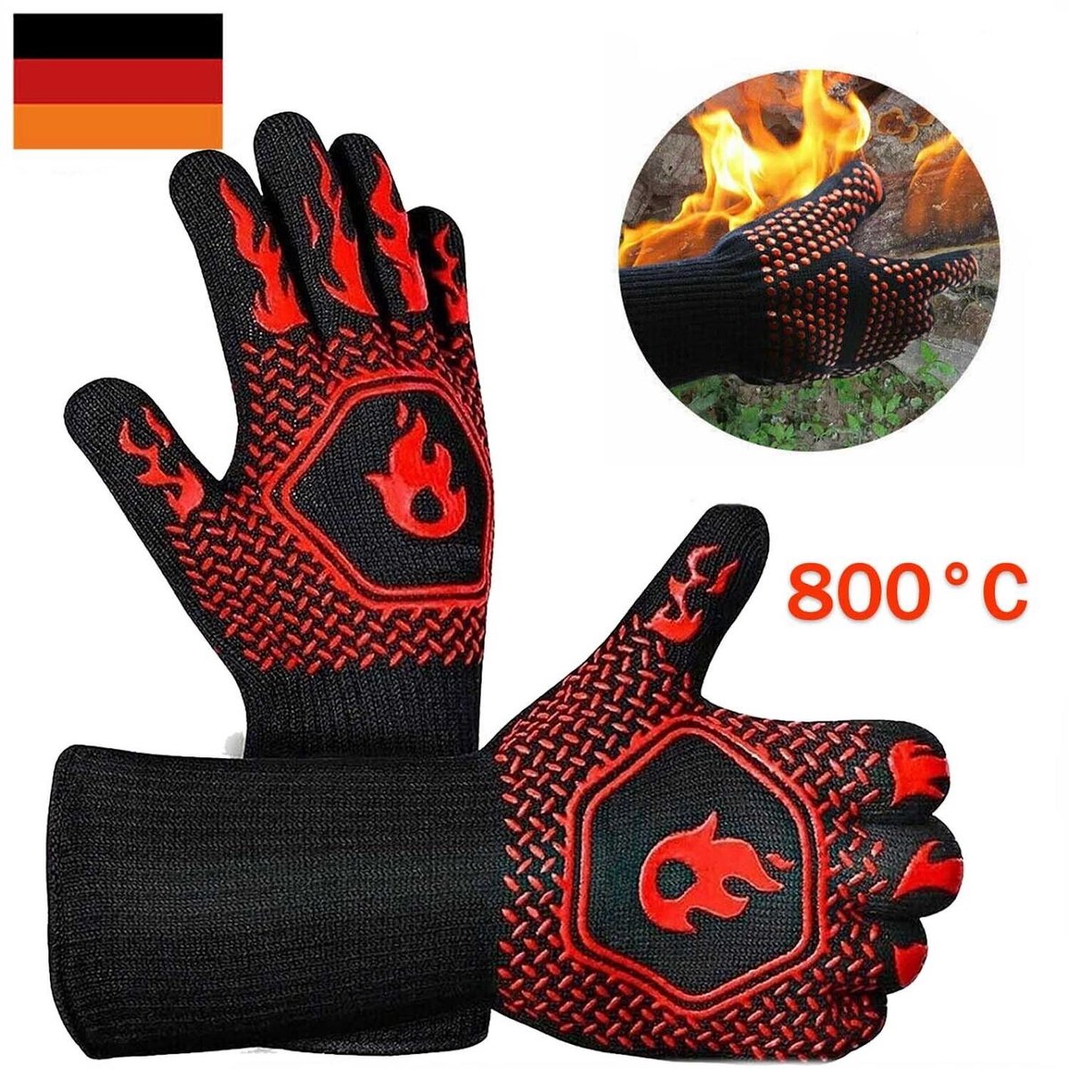 Grillhandschoenen – Ovenwanten – Hittebestendig tot 800°C – 2 stuks – Zwart