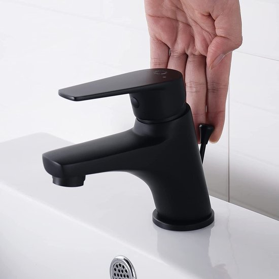Robinet de lavabo Auralum max - Mitigeur - Robinet de salle de bain - Économie d'eau - Bec bas - Zwart