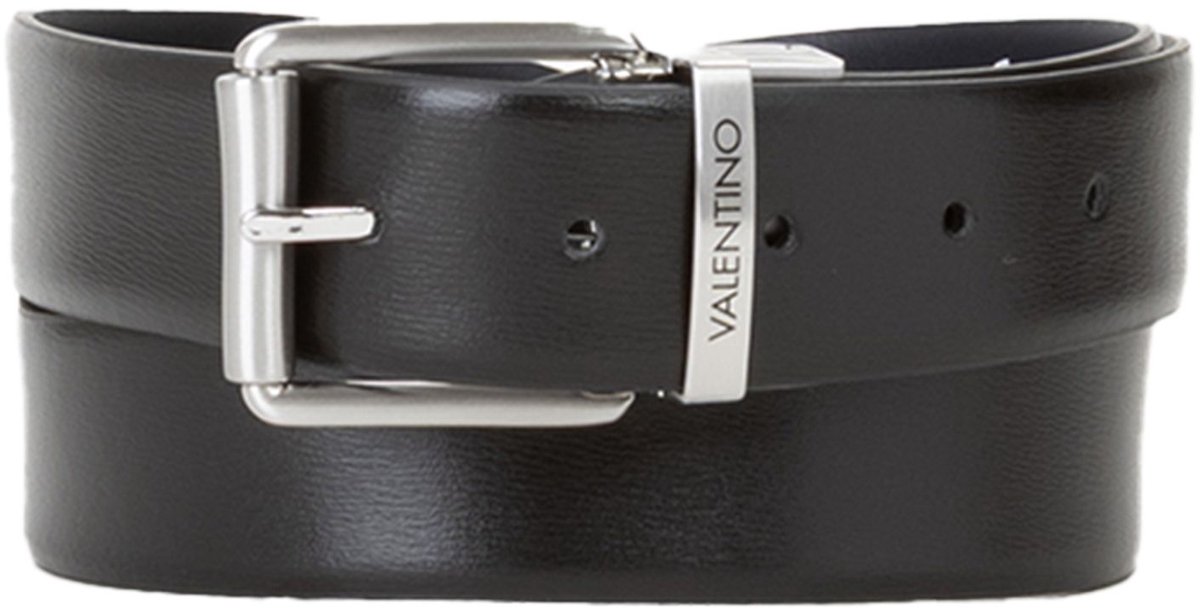 VALENTINO Leren riem Premium Pin Buckle Belt W115 Nero / Blu zwart donkerblauw