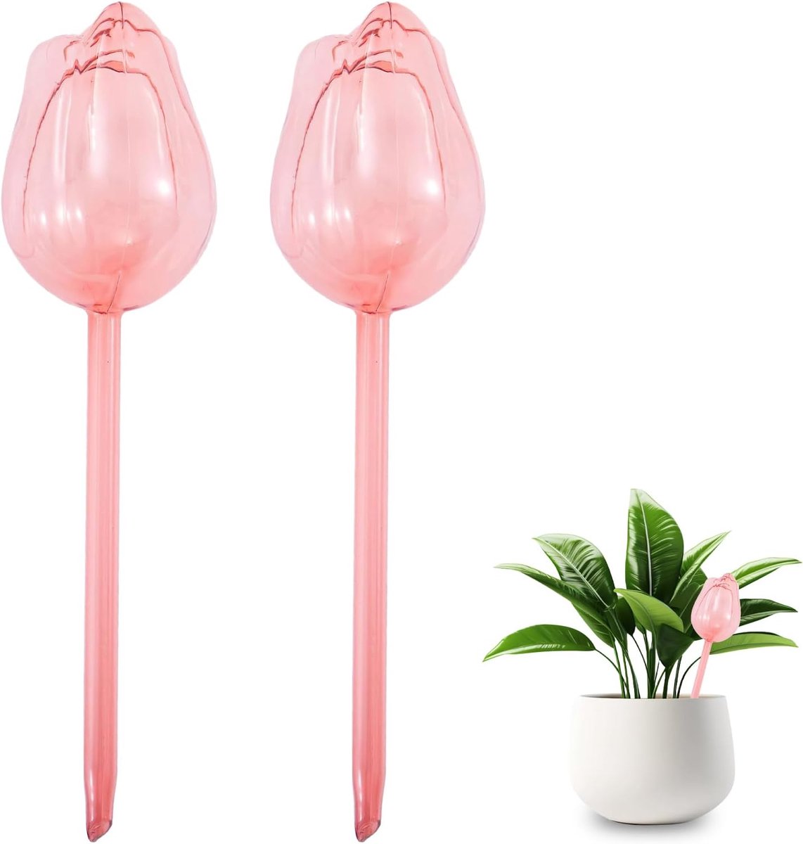 Gieter - Creatieve Bloemvormige Zelfbewateringsbollen - 24,5x6,5 cm PVC Automatische Druppelirrigatie voor Planten - Ideaal voor Vakantie - Set van 2 Stuks - Lichtroze