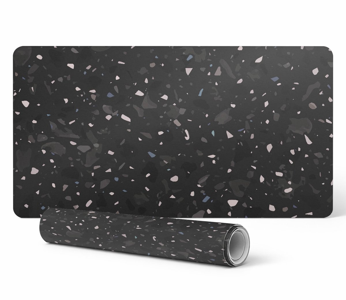 Terrazzo antislip gaming muismat met donker patroon, 90x45 cm