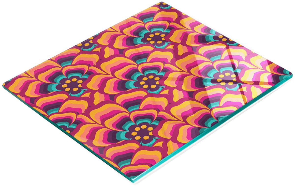 Multifunctionele decoratieve glazen keukenplank met bloemenpatroon 60x52 cm