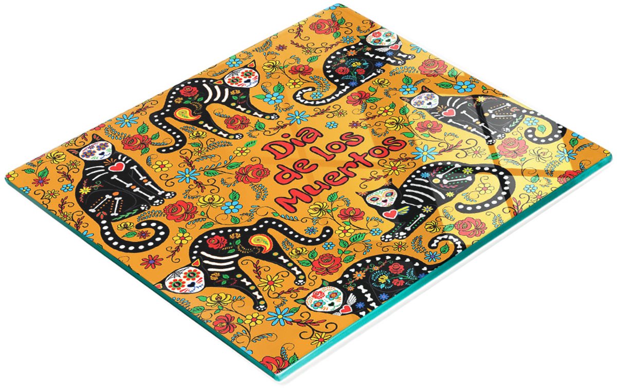 Decoratieve glazen serveerplank voor snacks met Calavera-kattenmotief, 60x52 cm