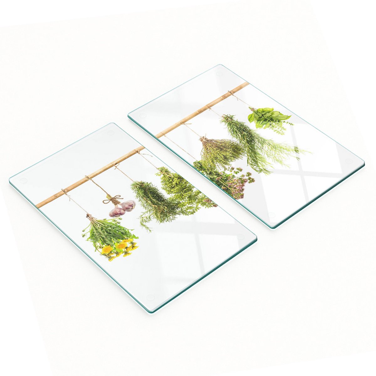 Decoratieve glazen snij- en serveerplanken met kruidenkoord, 2x30x52 cm