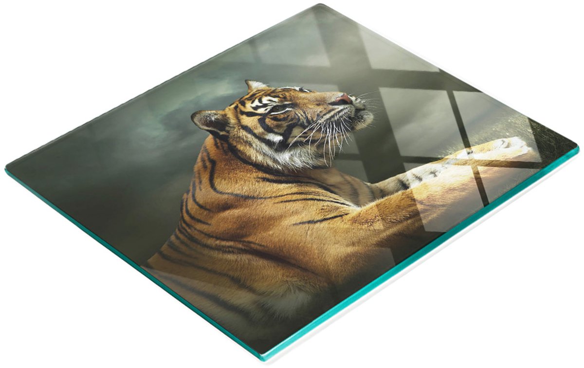 Multifunctionele decoratieve snijplank van gehard glas met tijgerprint, 60x52 cm