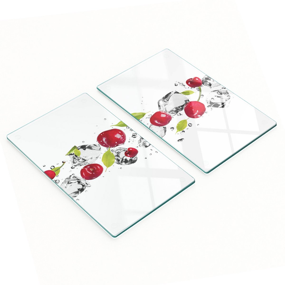 Decoratieve snijplanken van gehard glas met kersen- en watermotief, 2x30x52 cm