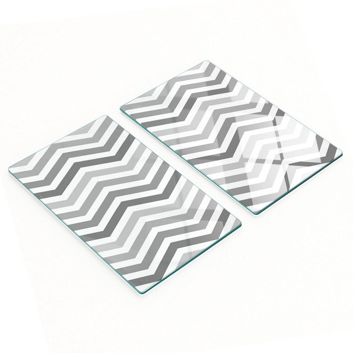 Set van twee decoratieve glazen keukenplanken met grijs zigzagpatroon, 2x30x52 cm