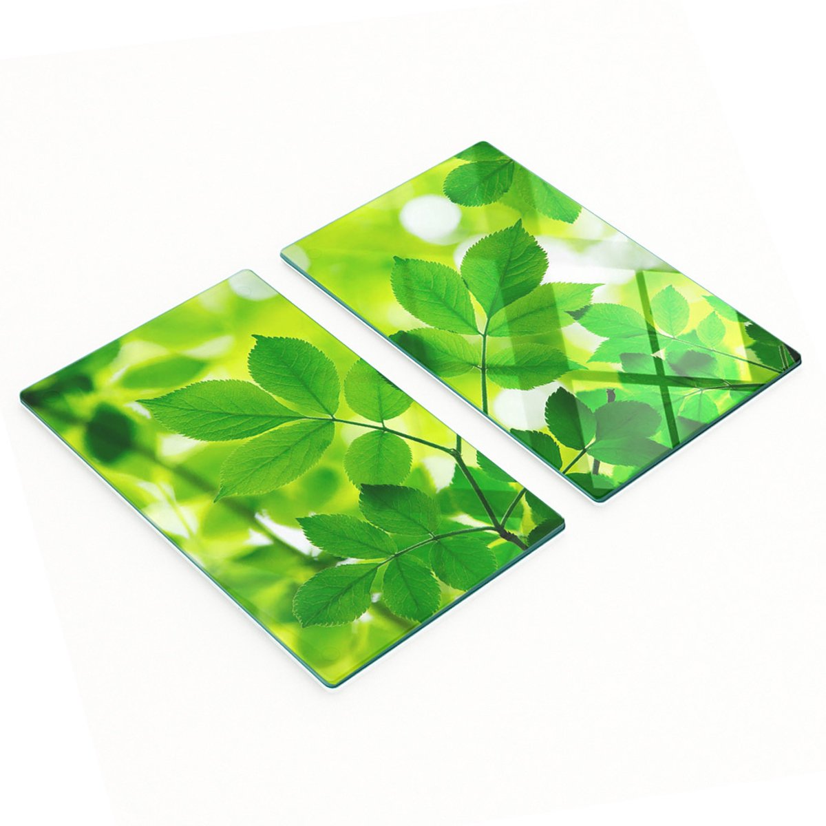 Glazen snijplanken met groene bladerenmotief, 2x30x52 cm