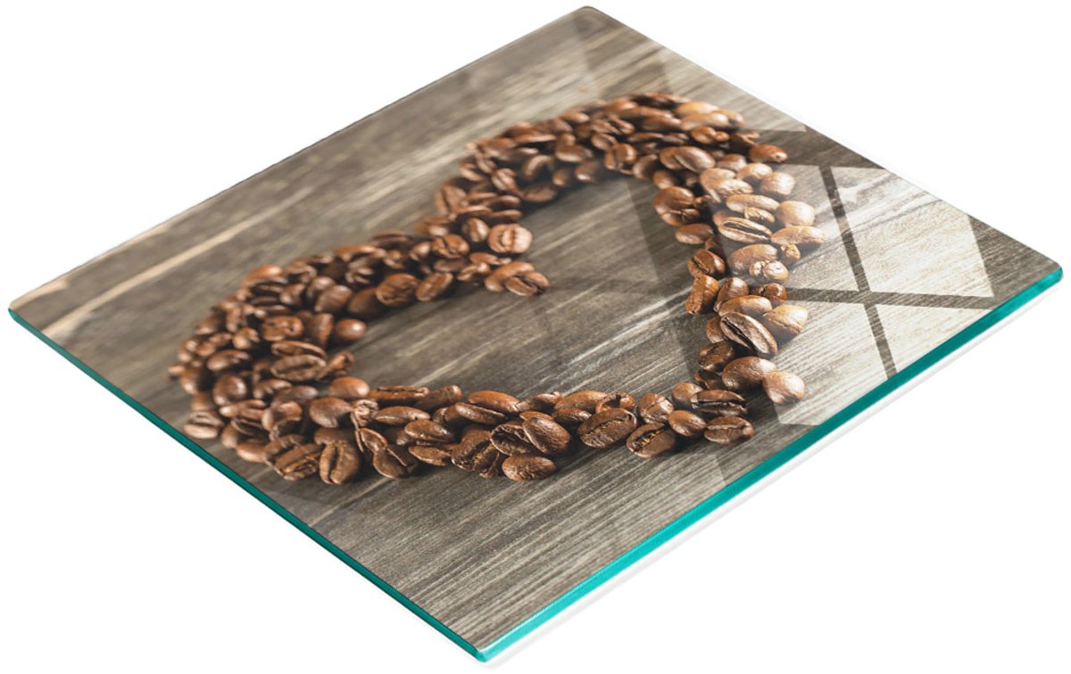 Glazen serveerplank met hartmotief van koffiebonen, 60x52 cm