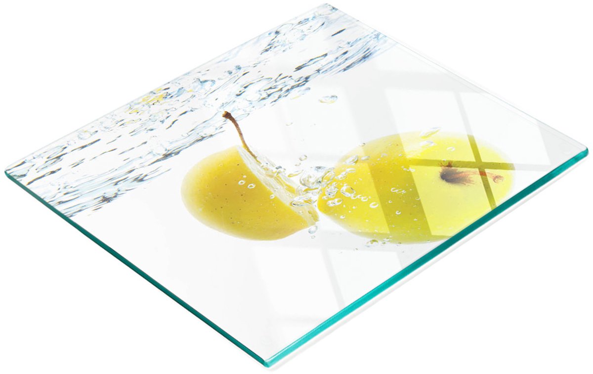 Gehard multifunctioneel decoratief bord van glas met appel- en watermotief, 60x52 cm