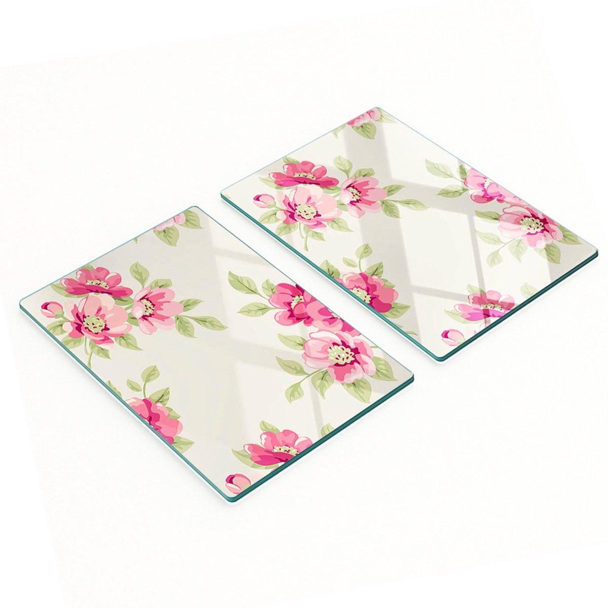 Decoratieve glazen snij- en serveerplanken met bloemenpatroon, 2x40x52 cm