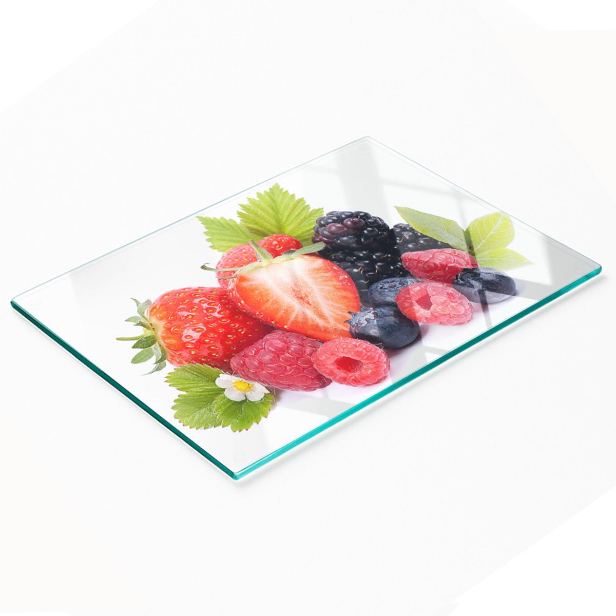 Gehard multifunctioneel decoratief bord van glas met bosvruchtenmotief, 80x52 cm