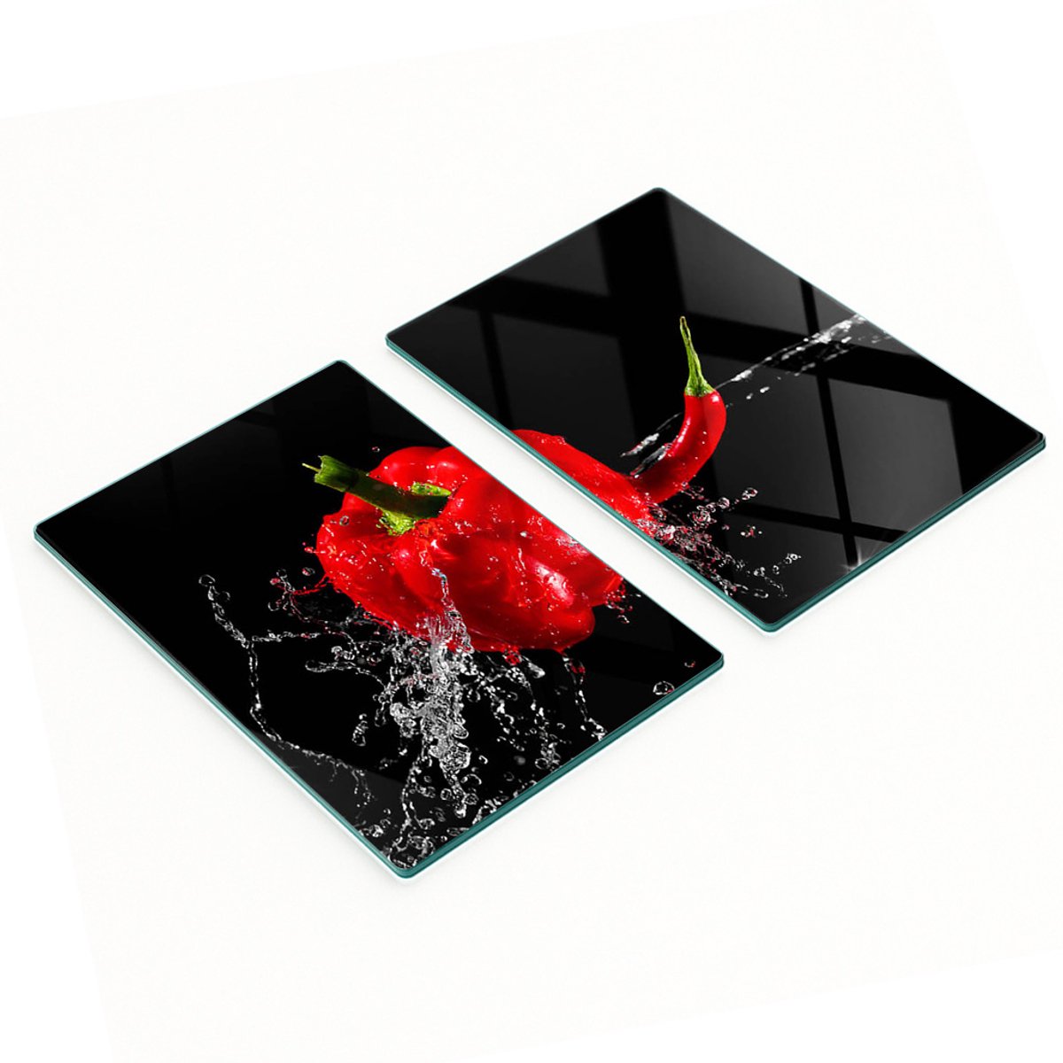Glazen serveerplanken met rode paprika-afbeeldingen, 2x40x52 cm