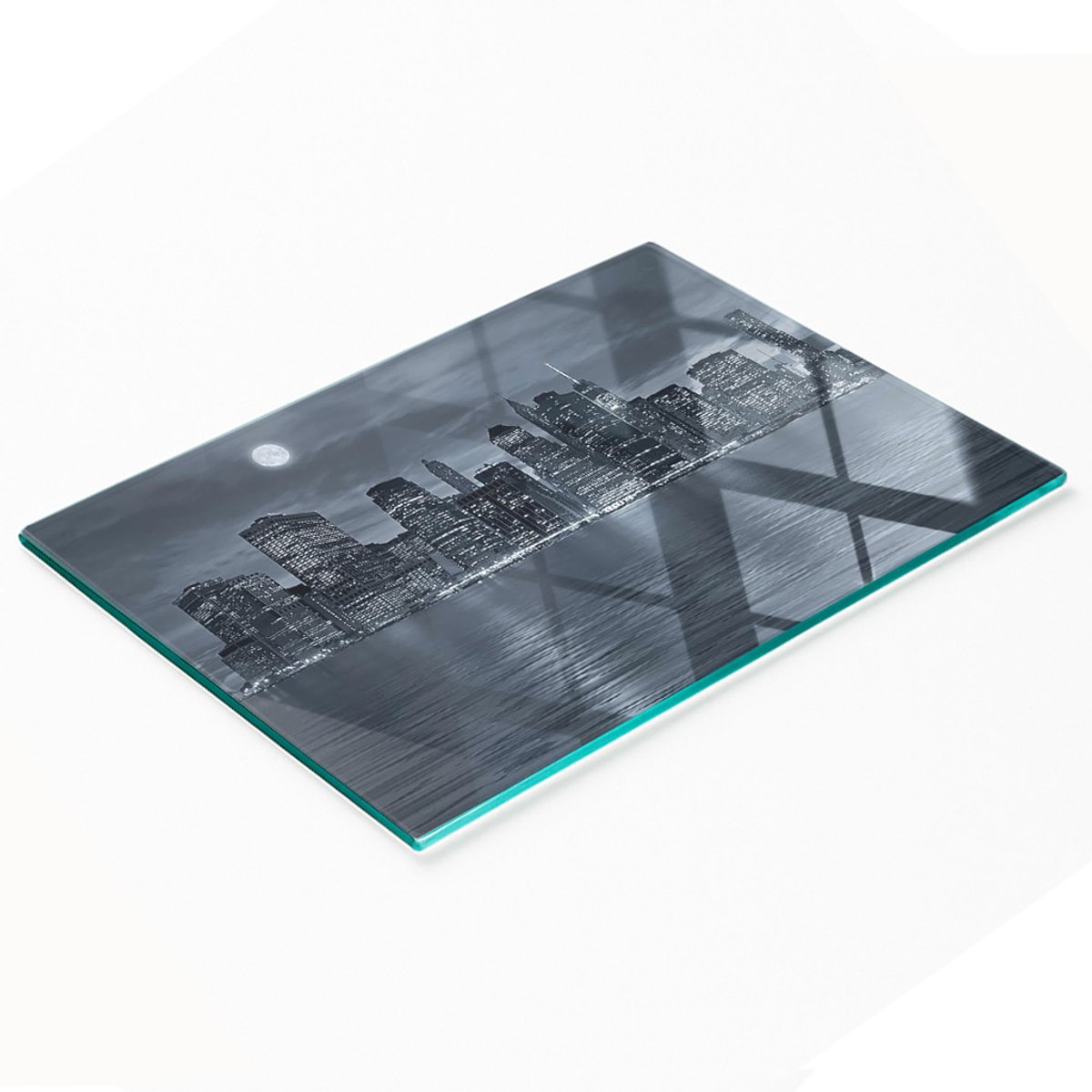 Multifunctioneel decoratief glazen keukenbord New York 's nachts 80x52 cm