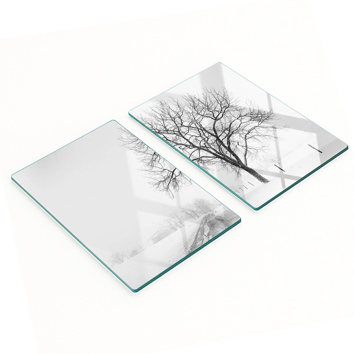 Set van twee decoratieve glazen keukenplanken met winterboommotief, 2x40x52 cm