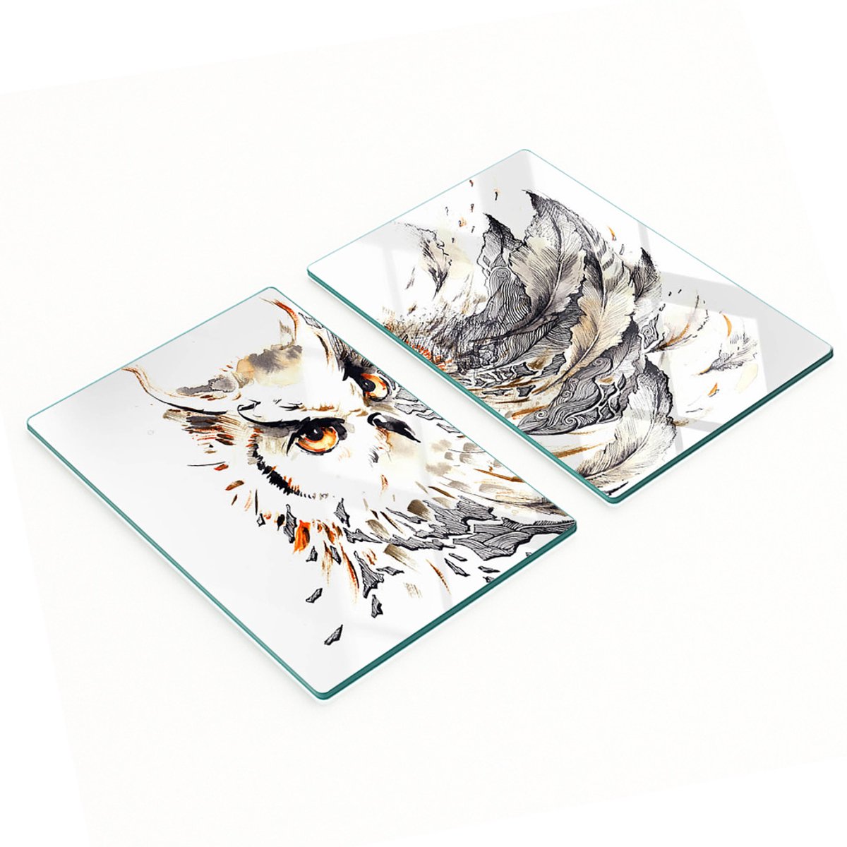 Multifunctionele decoratieve keukenplanken van gehard glas met uilmotief, 2x40x52 cm