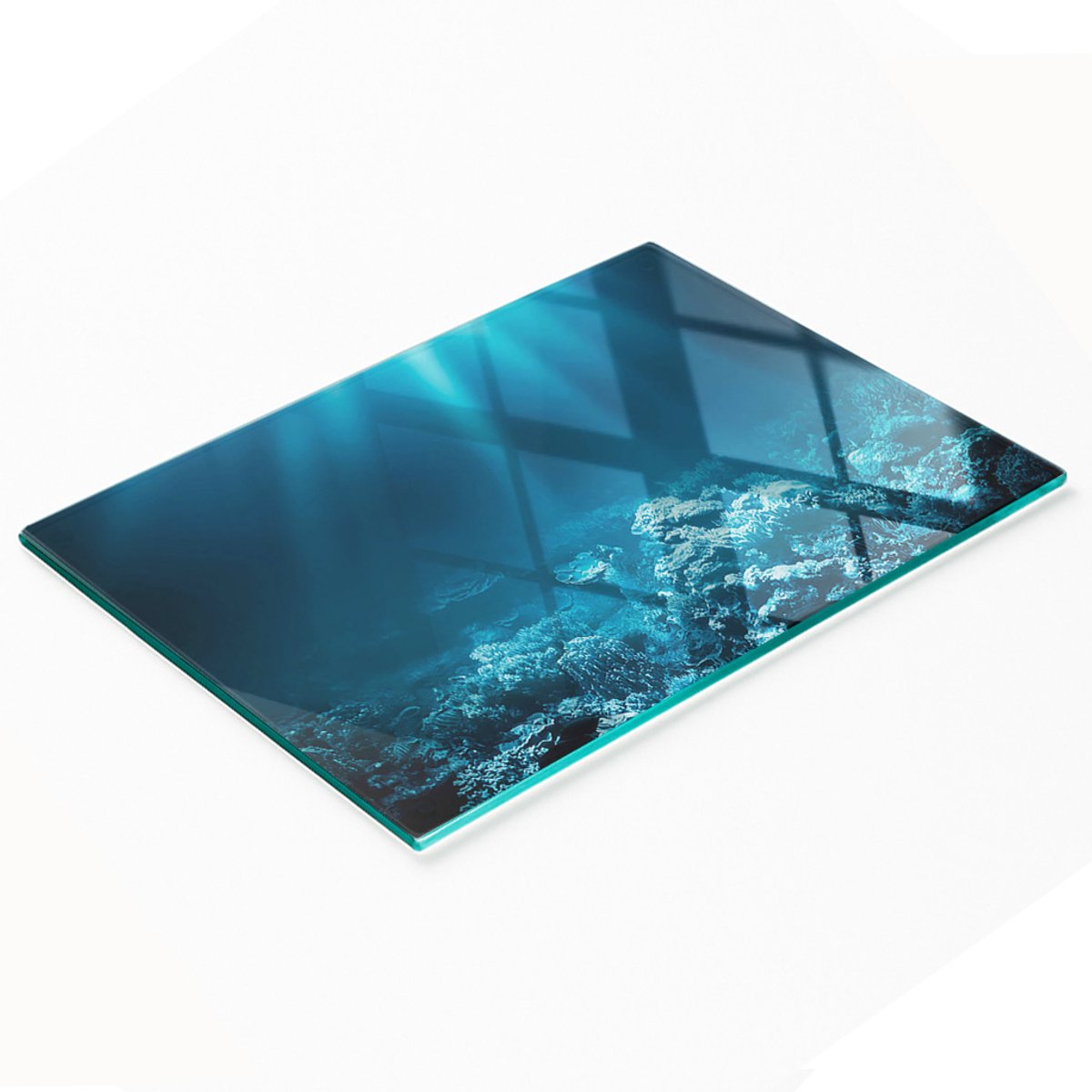 Decoratieve snijplank van gehard glas met onderwaterwereldmotief, 80x52 cm