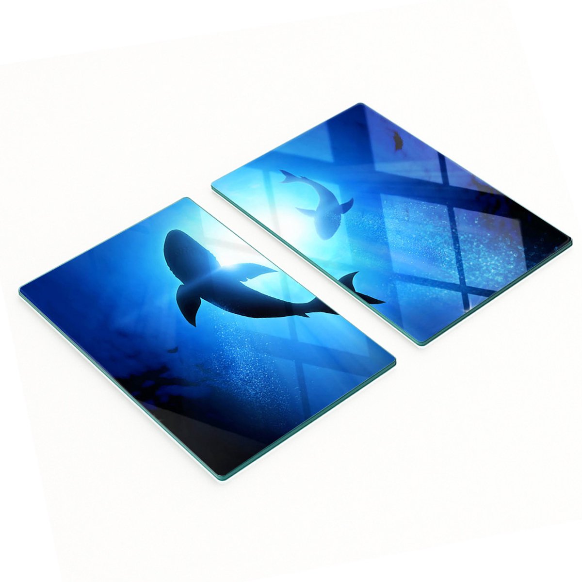Multifunctionele decoratieve glazen borden met print van twee haaien, 2x40x52 cm