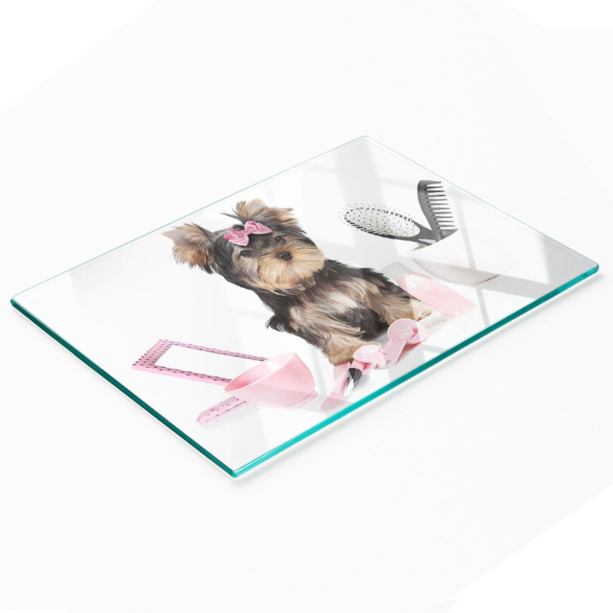 Decoratieve glazen keukensnijplank met Yorkshire Terrier-motief, 80x52 cm