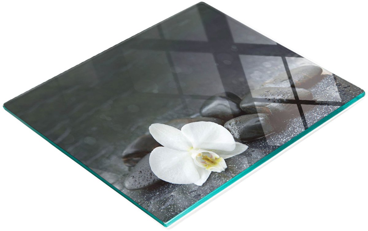 Glazen snijplank met decoratieve orchideeënprint, 60x52 cm