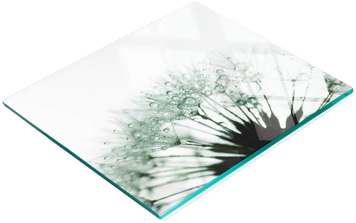 Gehard multifunctioneel decoratief bord van glas met paardenbloemenmotief, 60x52 cm