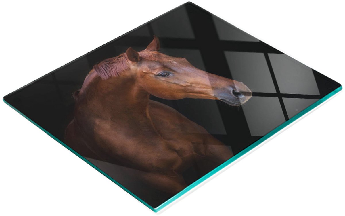 Multifunctionele decoratieve glazen keukenplank met bruin paardmotief, 60x52 cm