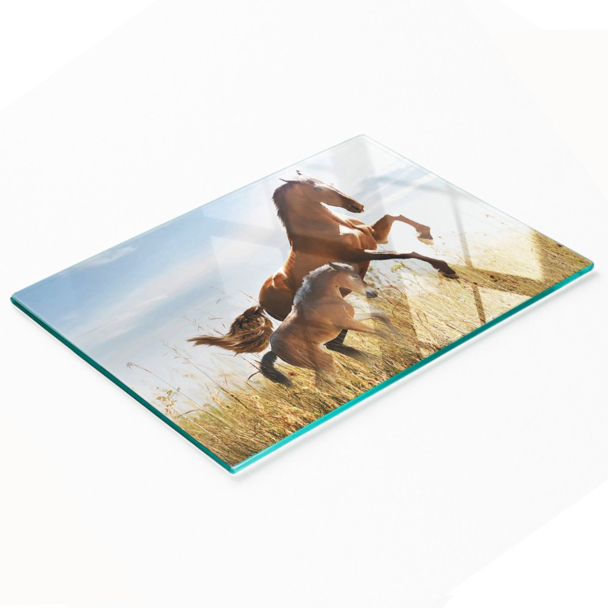 Decoratieve glazen snij- en serveerplank merrie met veulen 80x52 cm