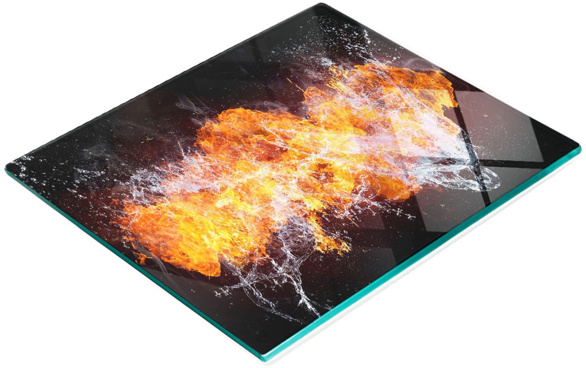 Decoratieve glazen serveerplank voor snacks, vuur en water, 60x52 cm