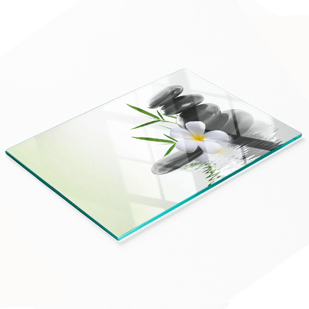 Gehard multifunctioneel decoratief bord van glas met Zen-stenen, 80x52 cm