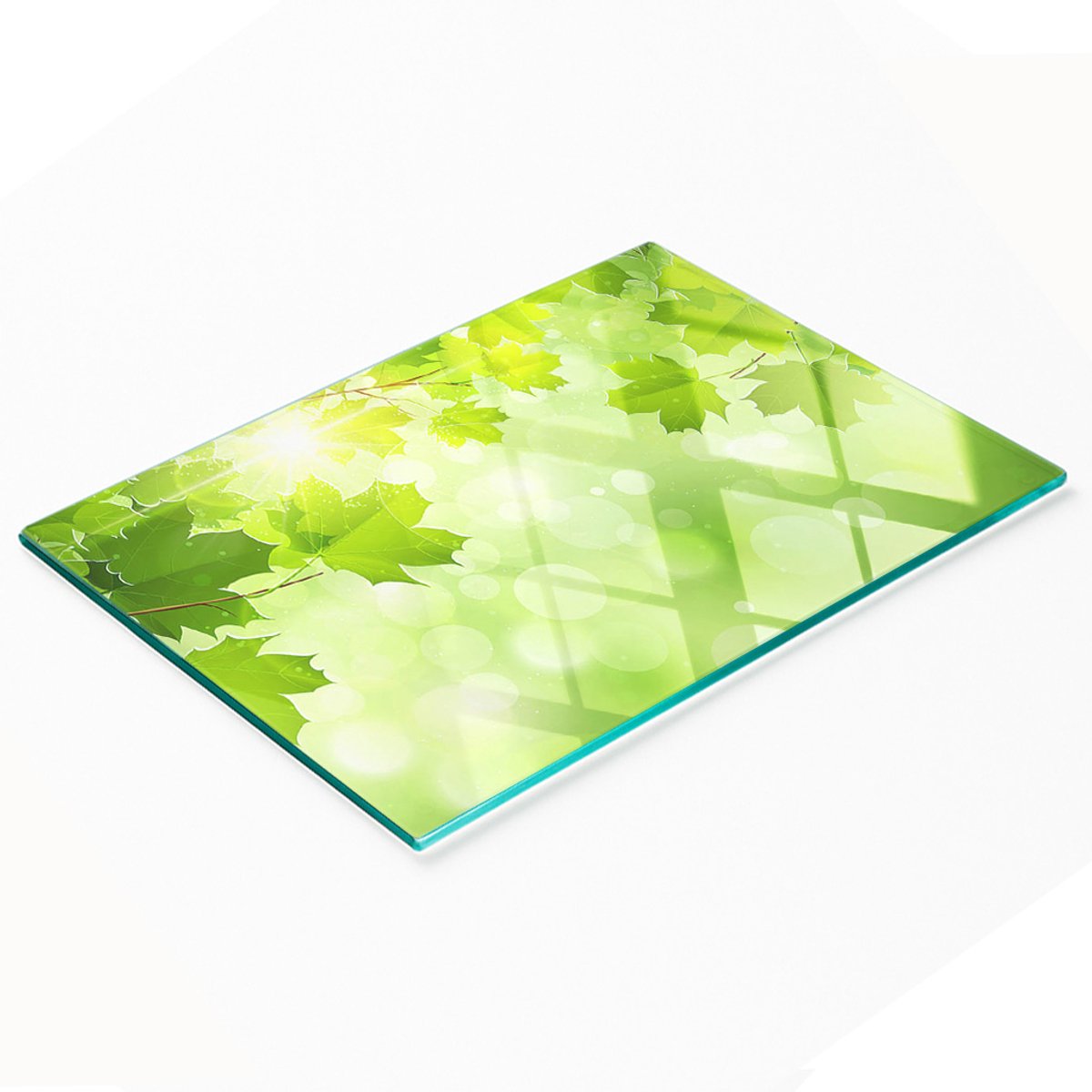 Glazen serveerplank met grafische kastanjebladeren, 80x52 cm