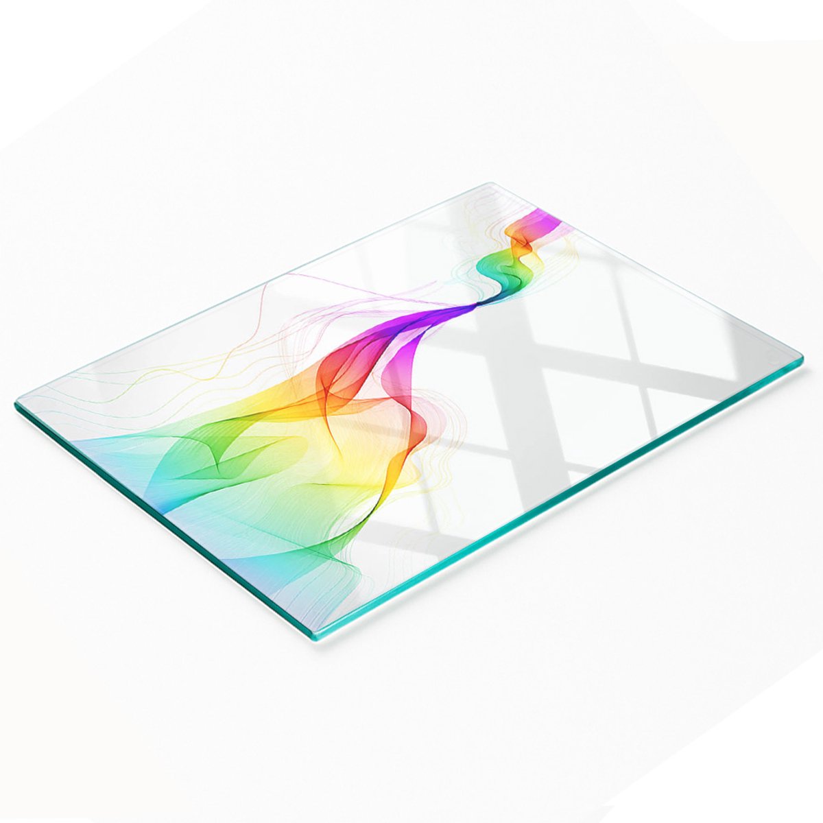 Decoratieve snijplank van gehard glas met kleurrijk abstract patroon, 80x52 cm