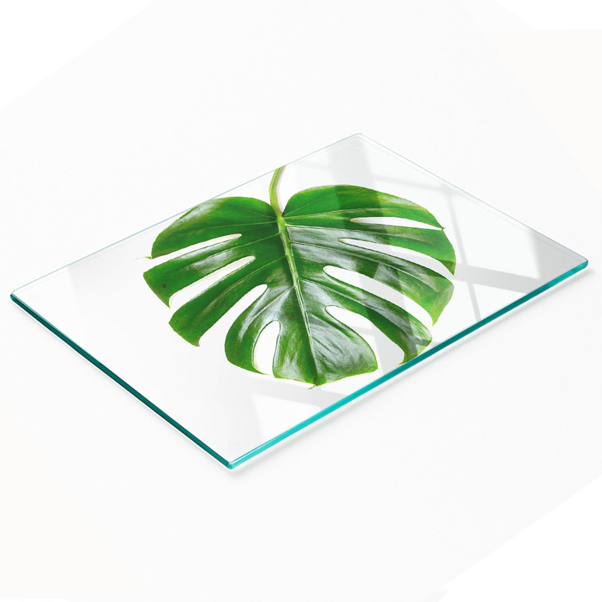Decoratieve glazen snij- en serveerplank met tropische bladeren, 80x52 cm