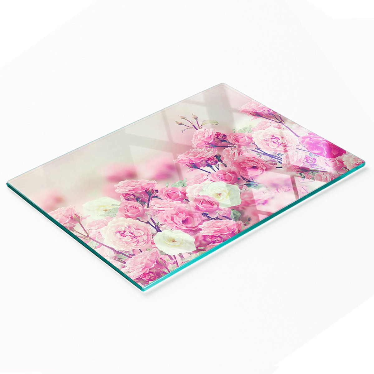 Glazen snijplank met afbeelding van wilde rozen, 80x52 cm