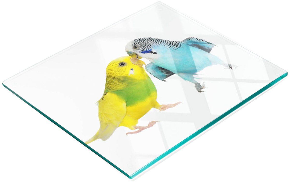 Decoratieve serveerplank van glas met parkietenmotief, 60x52 cm