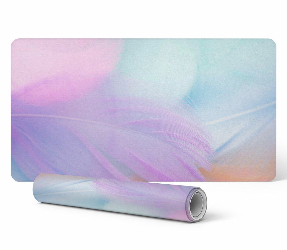 Antislip gaming bureaumat van vinyl met pastelkleurige veren, 90x45 cm