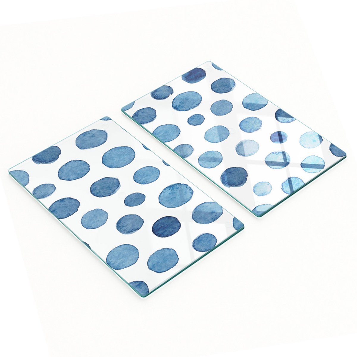 Stijlvolle en duurzame glazen borden met blauwe stippenprint, 2x30x52 cm