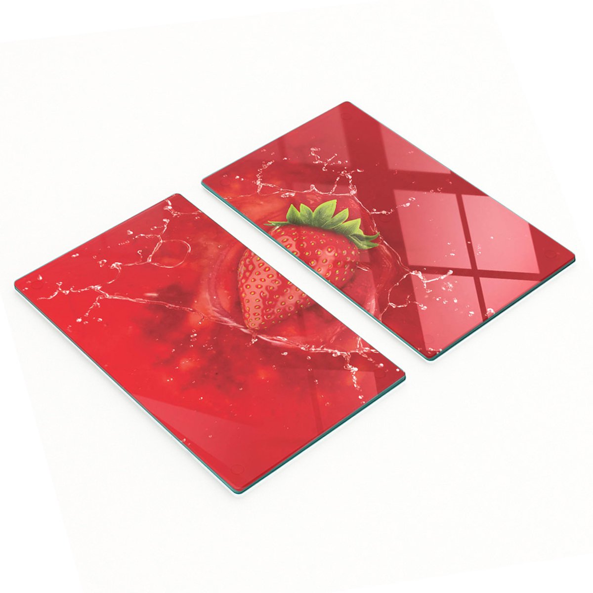 Decoratieve glazen snij- en serveerplanken Strawberry Water 2x30x52 cm