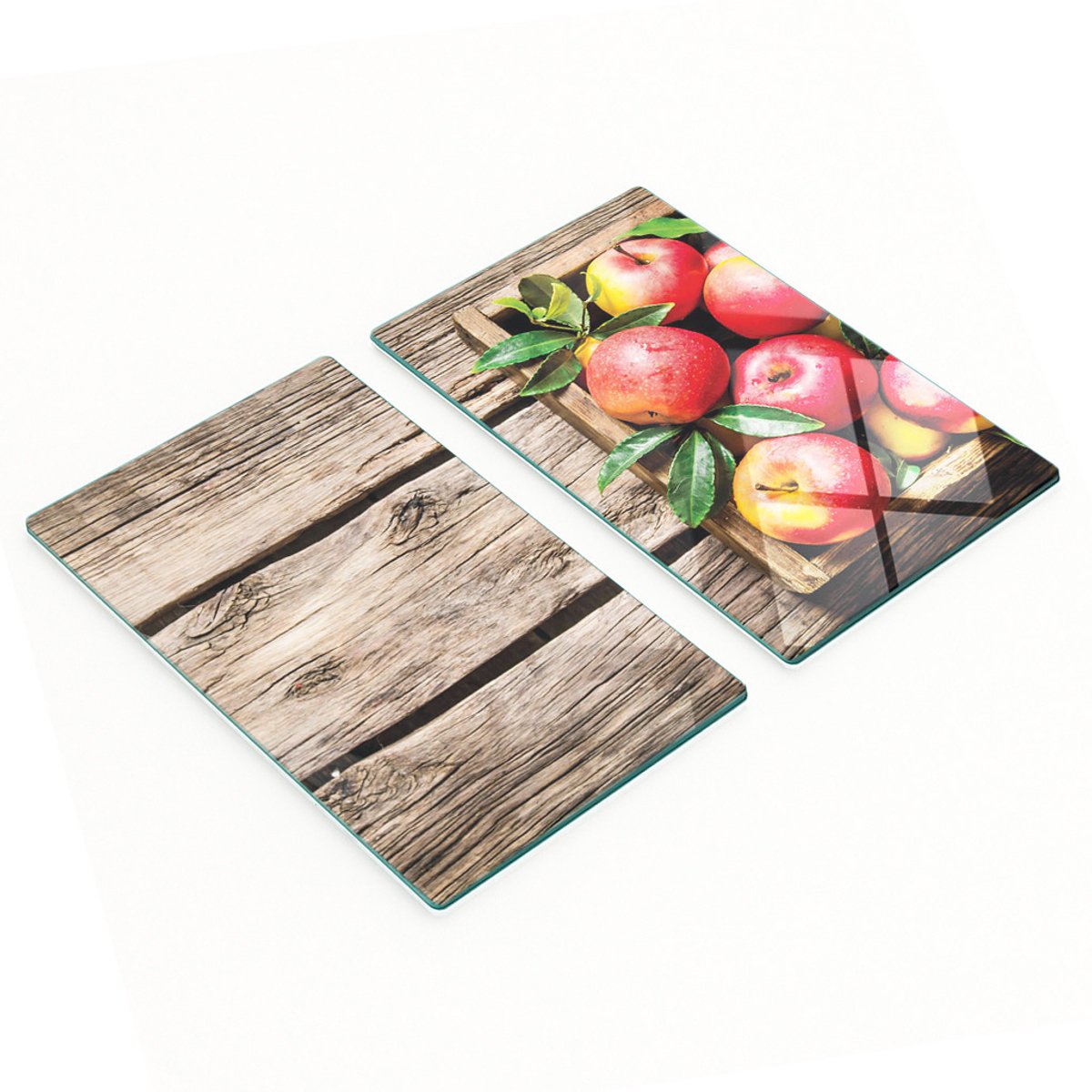 Decoratieve glazen snij- en serveerplanken met rode appels, 2x30x52 cm