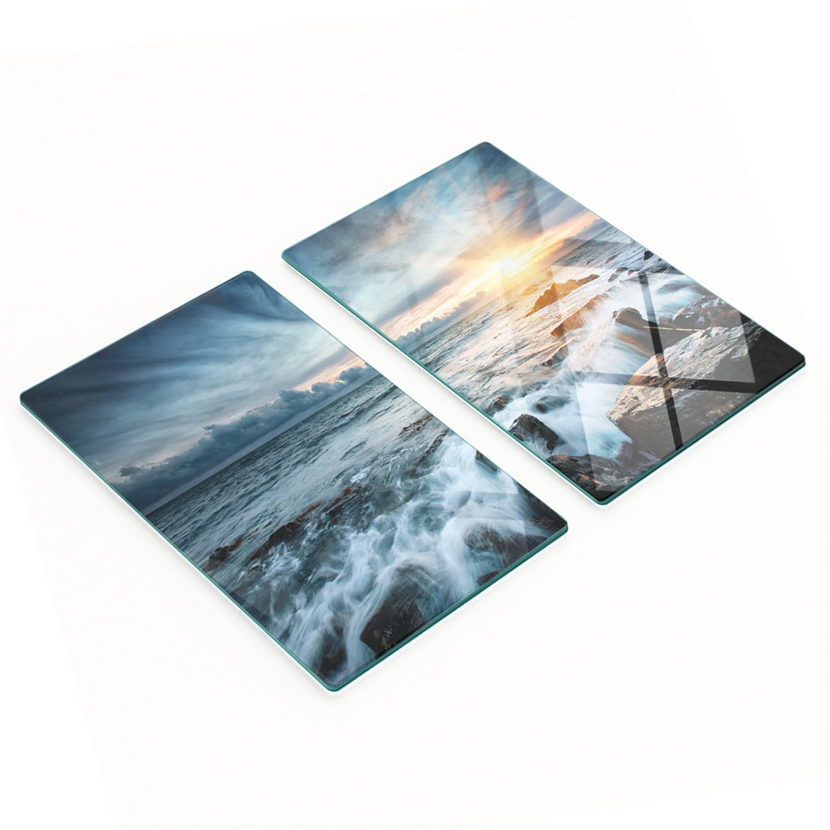 Multifunctionele decoratieve glazen keukenplanken Sea Storm 2x30x52 cm