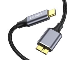 Qost - USB-C naar Micro USB-B kabel - Harde Schijf Kabel - Micro B 3.0 / 10Gbps - USB HDD kabel - Spacegrey - 1 Meter