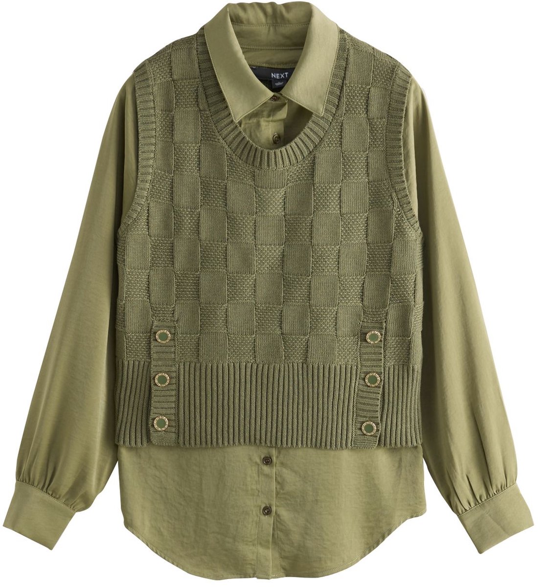 Next - Dames - Gebreide tanktop met overhemdlaag en knoop - Groen