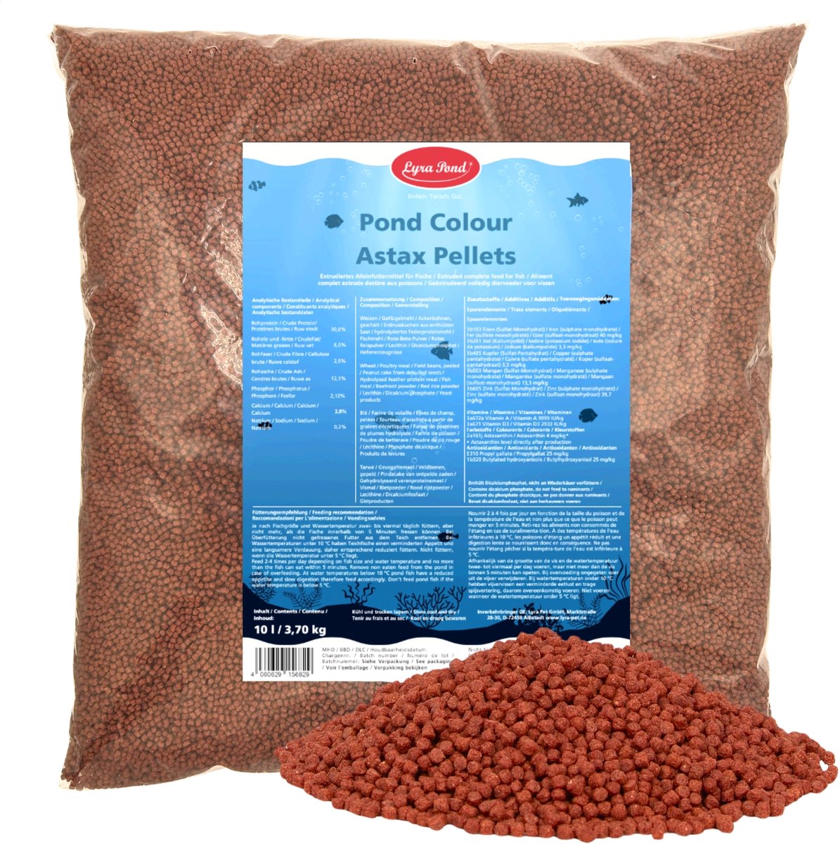 10 liter (3,7 kg) Lyra Pond® Pond Colour Astax Koi pellets visvoer vijvervoer