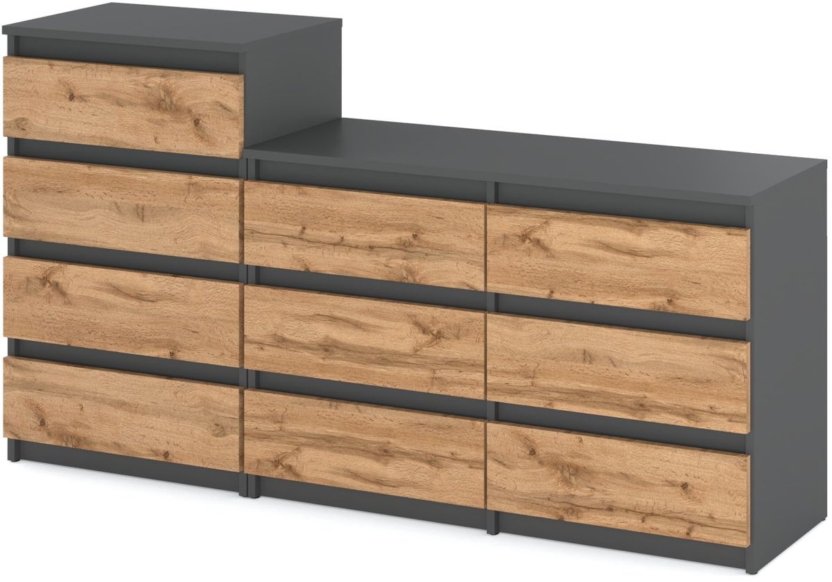 Commode met 10 laden ‘HIT’ 64 Matgrijs/Wotan Eikenhout
