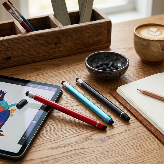 Rood blauw groen zwart zilver touchscreen pen stylus pen set 5 stuks dames heren met dubbele siliconen tip en extra vervangbare punten voor smartphone en tablet van Merkloos — afbeelding 3