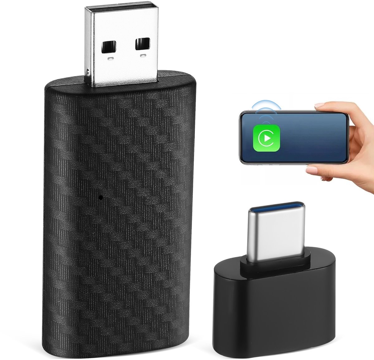 Draadloze Auto Adapter – Plug & Play Carplay Adapter voor Android Auto – USB Verbinding – Stuurwielbediening – Compact & Lichtgewicht – Grijs