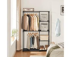 Parya Home Stabiel Kledingrek – Vrijstaand, opvouwbaar met kledingstangen, ideaal voor kleedkamer of slaapkamer, 112 x 43 x 165 cm, zwart