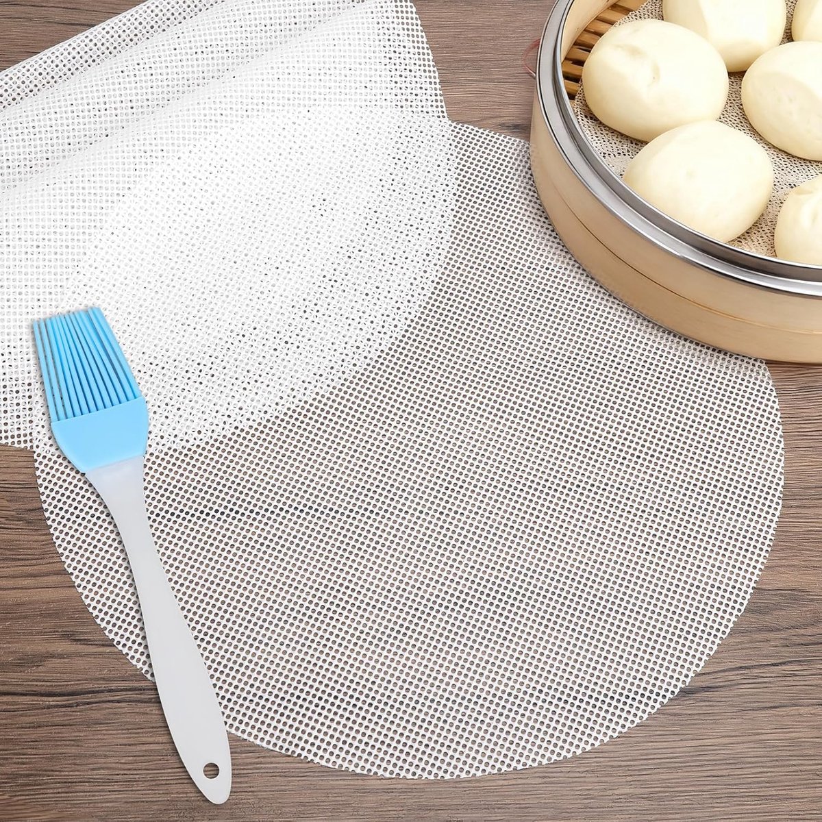 Siliconen Dempermat Ronde Stoommat Dim Sum Koken Geperforeerd Ontwerp 28 cm Diameter Wit
