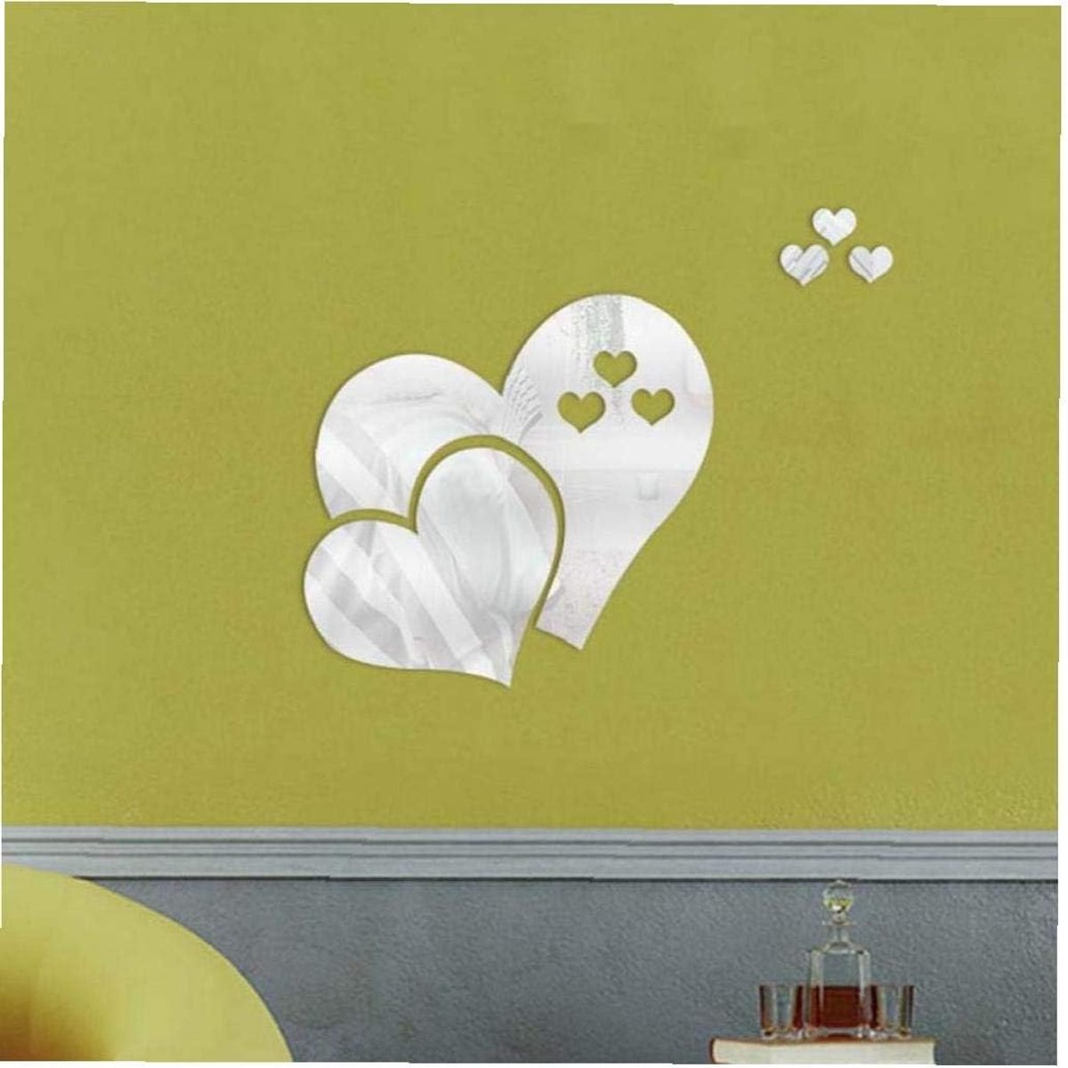 Hart Muursticker - Spiegel Decoratie - Ruimte Verfraaien - 3D Acryl Effect - 43x27cm