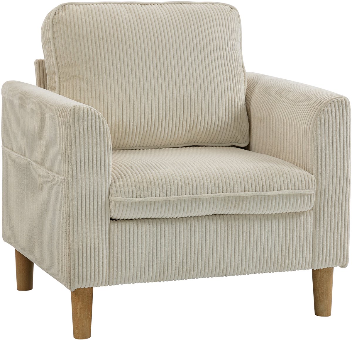HOMCOM fauteuil - Corduroy - 83 x 74 x 87 cm - Beige