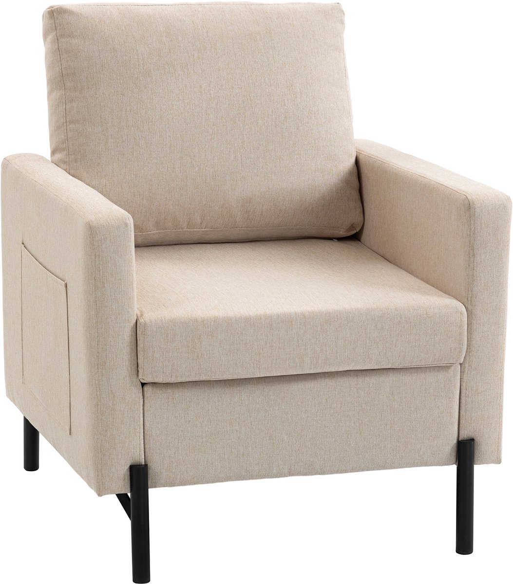 HOMCOM fauteuil - Linnen (100% polyester), staal - 73 x 77 x 87 cm - Beige